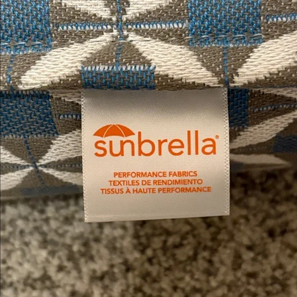 Sunbrella Pair of Geometric Blue and Gray Accent Pillows, Performance Fabric - Picture 3 of 7